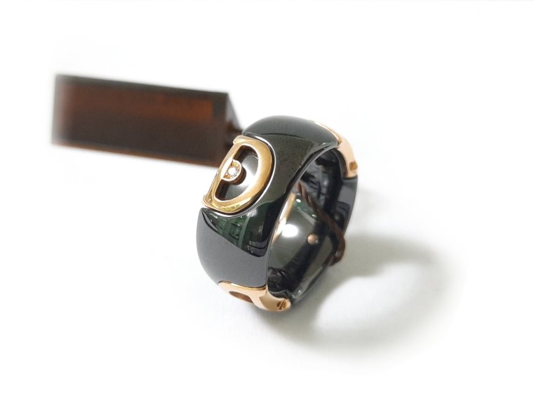 ANELLO DAMIANI D.ICON IN CERAMICA NERA, ORO ROSA CON DIAMANTE ( ct. 0,01 ) AL NUMERO 13 E 15