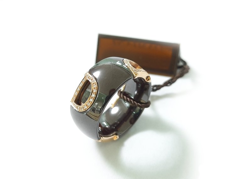 ANELLO DAMIANI D.ICON IN CERAMICA BROWN, ORO ROSA CON DIAMANTI ( ct. 0,19 ) AL NUMERO 15