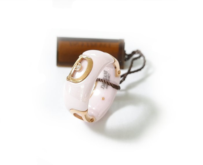 ANELLO DAMIANI D.ICON IN CERAMICA ROSA CONFETTO, ORO ROSA CON DIAMANTE ( ct. 0,01 ) AL NUMERO 13