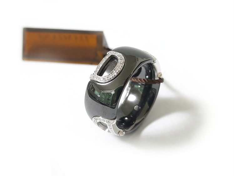 ANELLO DAMIANI D.ICON IN CERAMICA NERA, ORO BIANCO CON DIAMANTI ( ct. 0,19 ) AL NUMERO 15