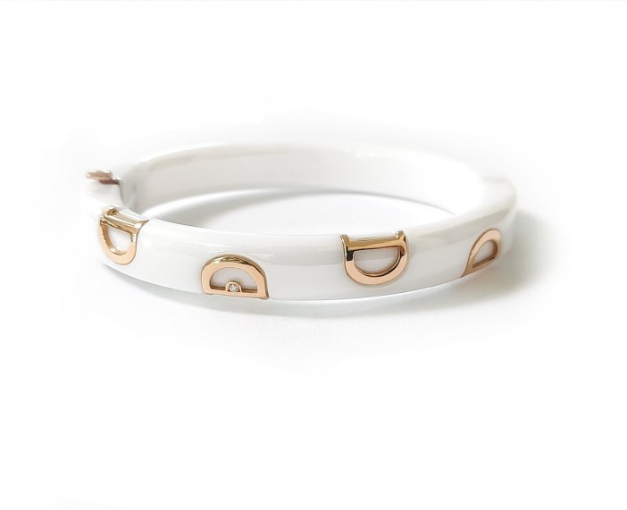 BRACCIALE DAMIANI D.ICON IN CERAMICA BIANCA, ORO ROSA E DIAMANTE ( ct.0,01 )