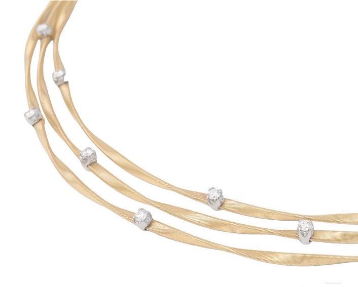 COLLANA MARCO BICEGO MARRAKECH MINI A TRE FILI IN ORO GIALLO E BIANCO CON DIAMANTI (ct. 0,21) - immagine 2