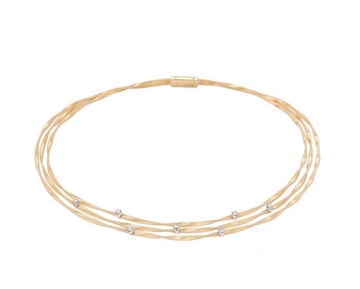 COLLANA MARCO BICEGO MARRAKECH MINI A TRE FILI IN ORO GIALLO E BIANCO CON DIAMANTI (ct. 0,21)