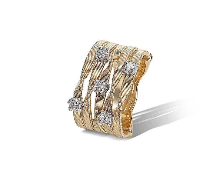 ANELLO MARCO BICEGO MARRAKECH A CINQUE FILI IN ORO GIALLO E BIANCO CON DIAMANTI ( ct. 0,45 )