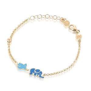 BRACCIALE LE BEBE’ PRIME GIOIE IN ORO GIALLO TOPOLINO ED ELEFANTE CON SMALTO COLORATO