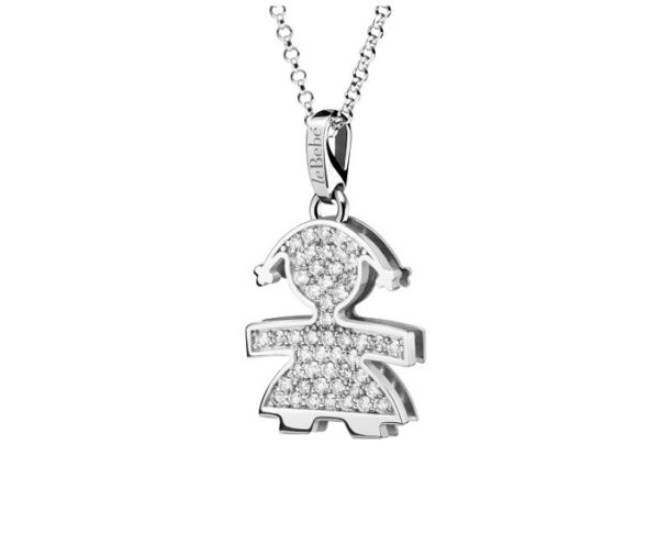 CIONDOLO LE BEBE’ I PAVE’ BIMBA IN ORO BIANCO CON PAVE’ DI DIAMANTI (ct.0,39) CORREDATO DI CATENA IN ORO BIANCO