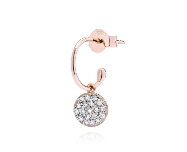 MONO ORECCHINO A CERCHIETTO IN ORO ROSA BURATO GIOIELLI CON PAILLETTES IN ORO BIANCO CON DIAMANTI (ct.0,10)