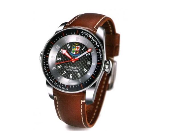 OROLOGIO DA UOMO LOCMAN TWIN TIME AERONAUTICA MILITARE CON MOVIMENTO AUTOMATICO CASSA IN ACCIAIO E CINTURINO IN PELLE