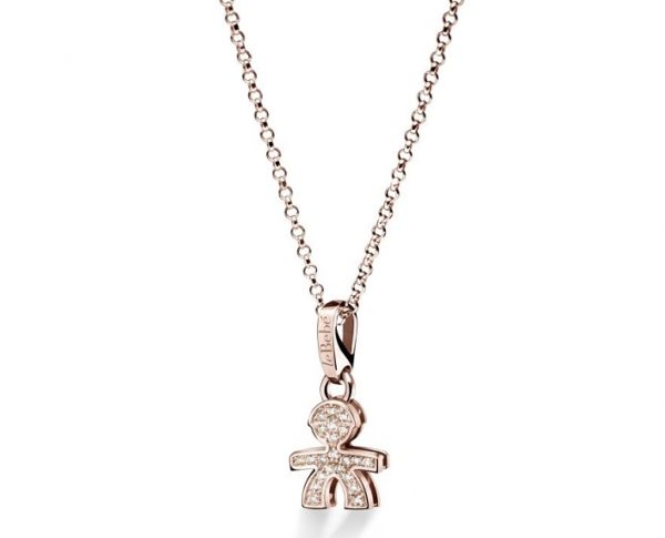 CIONDOLO LE BEBE’ I PAVE’ MINI BIMBO IN ORO ROSA CON PAVE’ DI DIAMANTI (ct.0,11) CORREDATO DI CATENA IN ORO ROSA