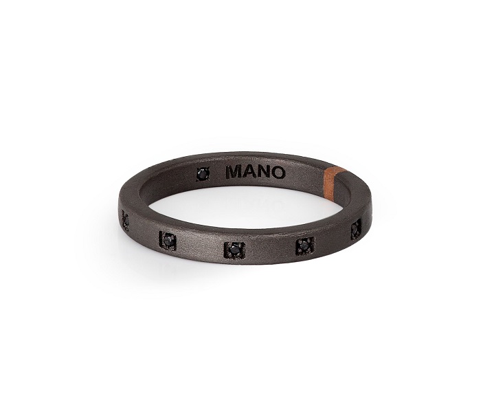 ANELLO DA UOMO MANO JEWELS MINIMAL COLLECTION IN TITANIO, ORO ROSA 18 KT E DIAMANTI BLACK (ct. 0,10)