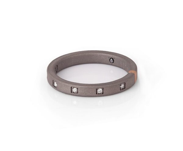 ANELLO DA UOMO MANO JEWELS MINIMAL COLLECTION IN TITANIO, ORO ROSA 18 KT E DIAMANTI WHITE (ct. 0,10) - immagine 3