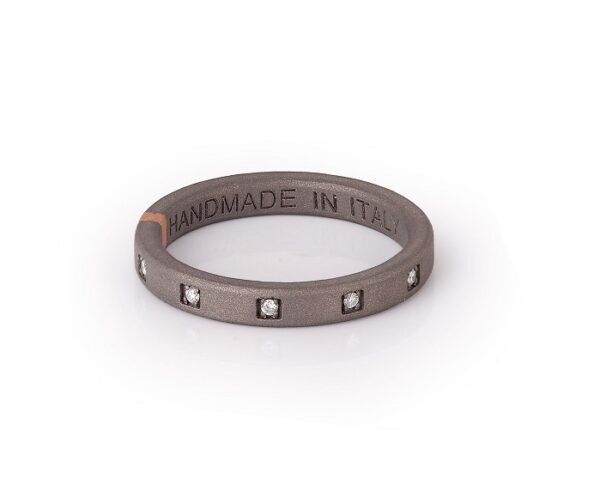 ANELLO DA UOMO MANO JEWELS MINIMAL COLLECTION IN TITANIO, ORO ROSA 18 KT E DIAMANTI WHITE (ct. 0,10)