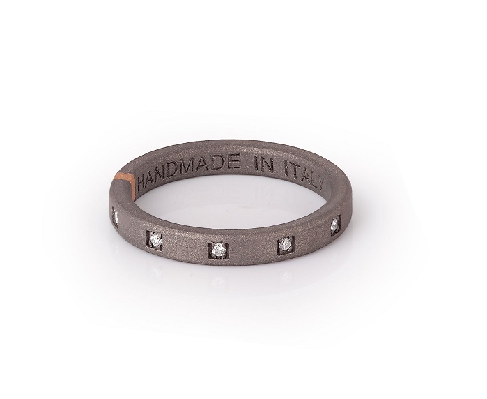 ANELLO DA UOMO MANO J. MINIMAL COLLECTION IN TITANIO ORO ROSA 18 KT E DIAMANTI WHITE ct. 0 10 Gioielleria Il Tuo Gioiello