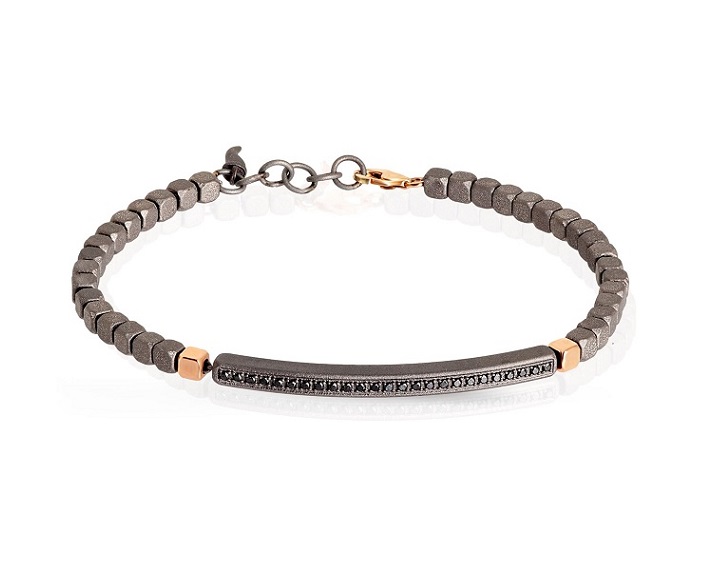 BRACCIALE DA UOMO MANO JEWELS CUBY COLLECTION IN TITANIO, ORO ROSA 9 KT E DIAMANTI BLACK ( ct. 0,25 )