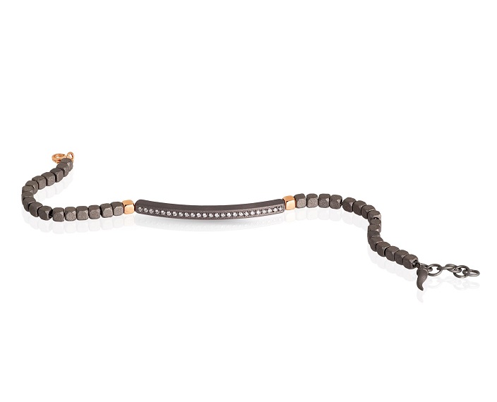 BRACCIALE DA UOMO MANO JEWELS CUBY COLLECTION IN TITANIO, ORO ROSA 9 KT E DIAMANTI WHITE ( ct. 0,25 ) - immagine 2