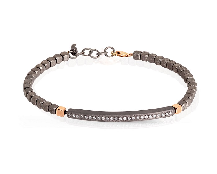 BRACCIALE DA UOMO MANO JEWELS CUBY COLLECTION IN TITANIO, ORO ROSA 9 KT E DIAMANTI WHITE ( ct. 0,25 )