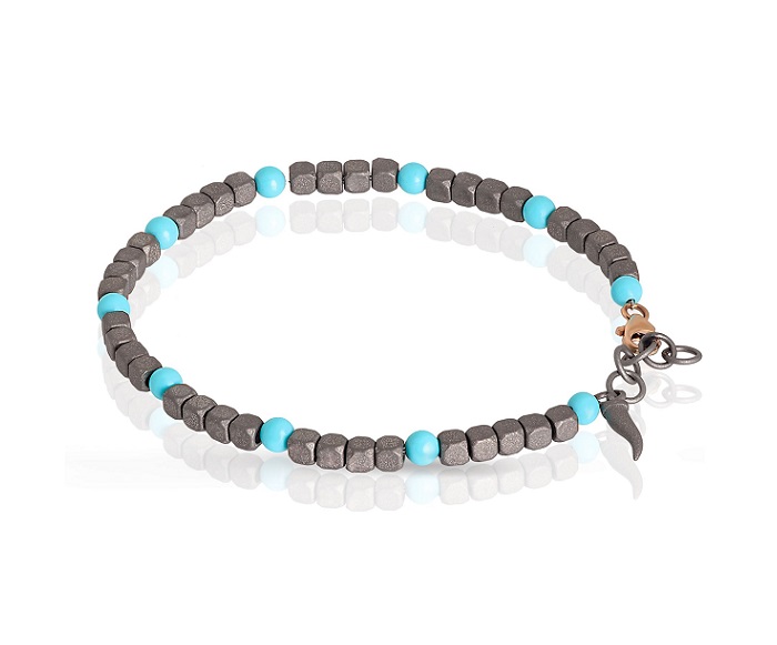 BRACCIALE DA UOMO MANO JEWELS CUBY COLLECTION IN TITANIO, ORO ROSA 9 KT E TURCHESE