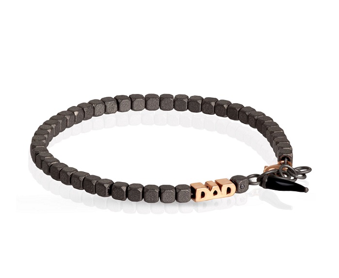 BRACCIALE DA UOMO MANO JEWELS CUBY COLLECTION IN TITANIO, '' DAD '' IN ORO ROSA 9 KT E CORNETTO NERO