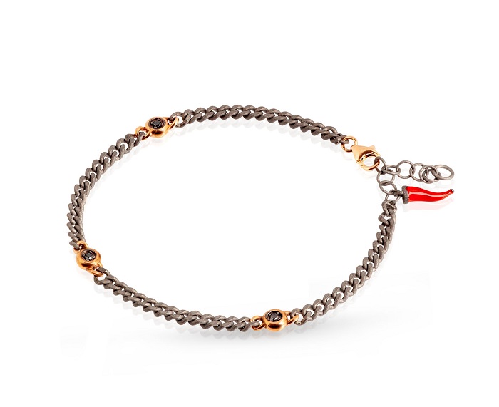 BRACCIALE DA UOMO MANO JEWELS GROUMETTE COLLECTION IN TITANIO, ORO ROSA 9 KT E DIAMANTI BLACK ( ct. 0,18 )