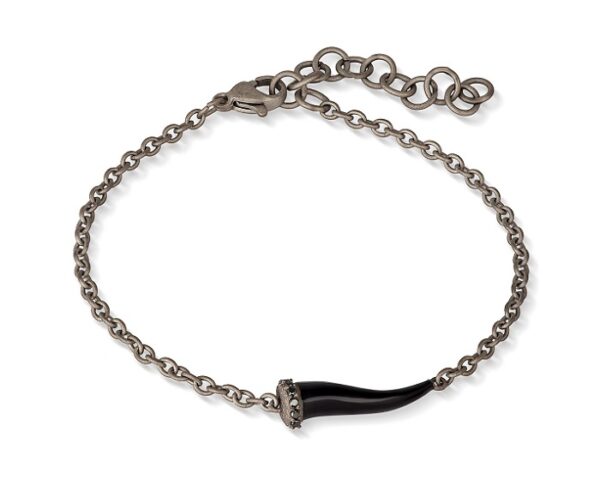 BRACCIALE DA UOMO MANO JEWELS LUCKY HORN COLLECTION IN TITANIO, SMALTO NERO E DIAMANTI BLACK (ct. 0,05)