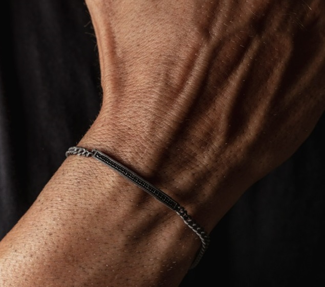 BRACCIALE DA UOMO MANO JEWELS GROUMETTE COLLECTION IN TITANIO, ORO ROSA 9 KT E DIAMANTI BLACK ( ct. 0,23 ) - immagine 5