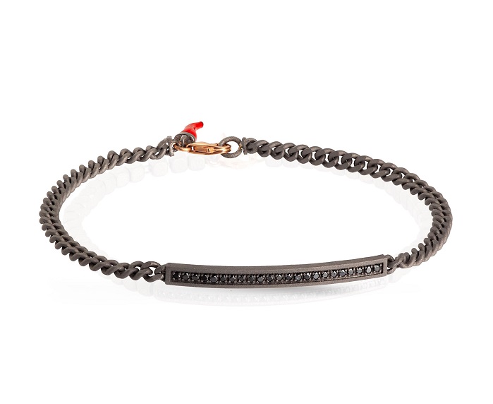 BRACCIALE DA UOMO MANO JEWELS GROUMETTE COLLECTION IN TITANIO, ORO ROSA 9 KT E DIAMANTI BLACK ( ct. 0,23 )
