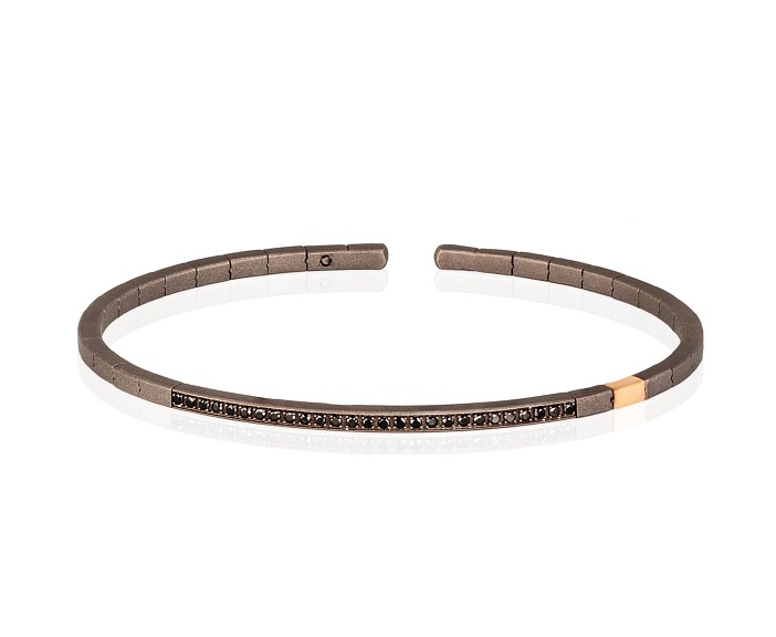 BRACCIALE DA UOMO MANO JEWELS LOOP FLEXIBLE COLLECTION IN TITANIO, ORO ROSA 18 KT E DIAMANTI BLACK ( ct. 0,27 )
