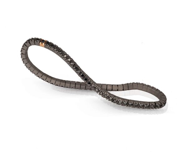 BRACCIALE TENNIS DA UOMO MANO JEWELS LOOP FLEXIBLE COLLECTION IN TITANIO, ORO ROSA 18 KT E DIAMANTI BLACK ( ct. 2,51 ) - immagine 2