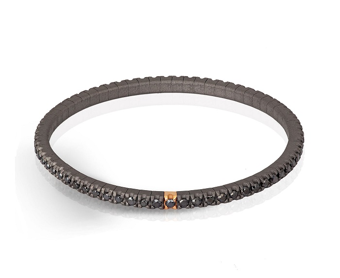 BRACCIALE TENNIS DA UOMO MANO JEWELS LOOP FLEXIBLE COLLECTION IN TITANIO, ORO ROSA 18 KT E DIAMANTI BLACK ( ct. 2,51 )