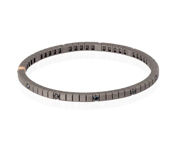 BRACCIALE TENNIS DA UOMO MANO JEWELS LOOP FLEXIBLE COLLECTION IN TITANIO, ORO ROSA 18 KT E DIAMANTI BLACK ( ct. 0,55 ) - immagine 2