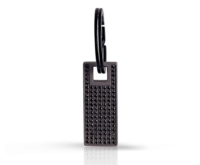 PORTACHIAVI DA UOMO MANO JEWELS MINIMAL COLLECTION IN TITANIO CON TARGHETTA E PAVE' DI DIAMANTI BLACK ( ct. 1,08 )