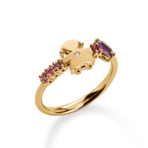ANELLO LE BEBE’ LES BONBONS BIMBA IN ORO GIALLO CON AMETISTA, TORMALINE E DIAMANTE (ct.0,005)