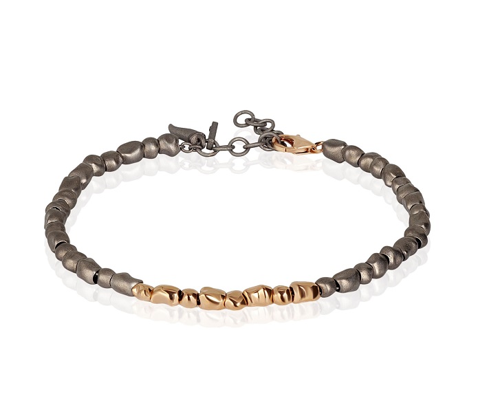 BRACCIALE DA UOMO MANO JEWELS SASSI COLLECTION IN TITANIO E ORO ROSA 9 KT