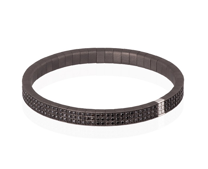 BRACCIALE TENNIS DA UOMO MANO JEWELS LOOP FLEXIBLE COLLECTION IN TITANIO, ORO BIANCO 18 KT DIAMANTI BLACK (ct. 3,12) E WHITE (ct. 0,06) - immagine 2