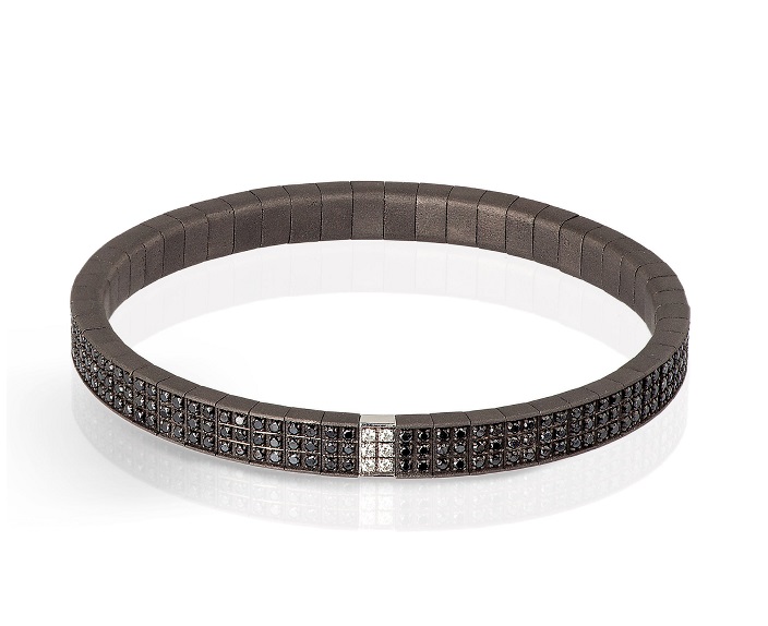 BRACCIALE TENNIS DA UOMO MANO JEWELS LOOP FLEXIBLE COLLECTION IN TITANIO, ORO BIANCO 18 KT DIAMANTI BLACK (ct. 3,12) E WHITE (ct. 0,06)