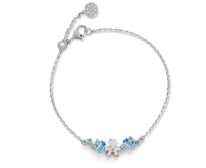 BRACCIALE LE BEBE’ LES BONBONS BIMBO IN ORO BIANCO CON TOPAZIO, ACQUAMARINA E DIAMANTE (ct.0,005)