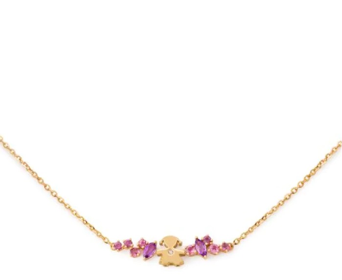 COLLANA LE BEBE’ LES BONBONS BIMBA IN ORO GIALLO CON AMETISTA, TORMALINE E DIAMANTE (ct.0,005)
