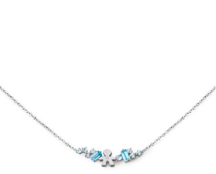 COLLANA LE BEBE’ LES BONBONS BIMBO IN ORO BIANCO CON TOPAZIO, ACQUAMARINA E DIAMANTE (ct.0,005)