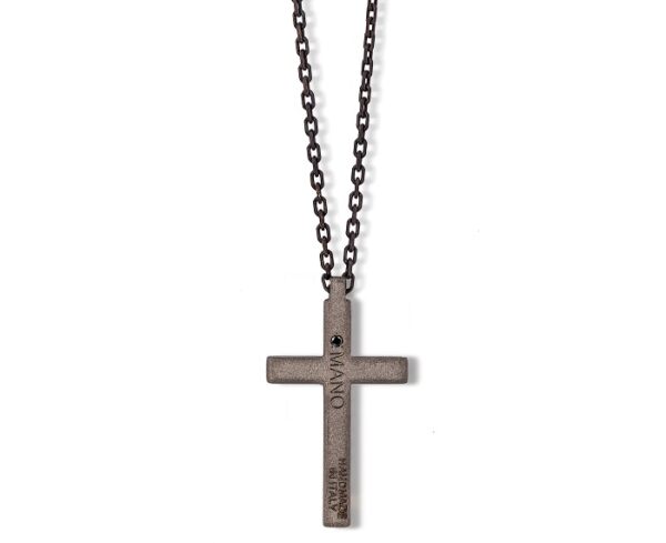 COLLANA DA UOMO MANO JEWELS MINIMAL COLLECTION CON CROCE IN TITANIO, ORO ROSA 9 KT E DIAMANTI WHITE (ct. 0,04) - immagine 3