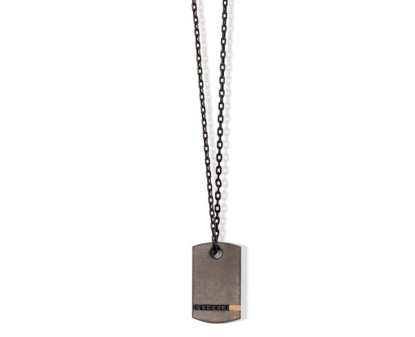 COLLANA DA UOMO MANO JEWELS MINIMAL COLLECTION CON TARGHETTA IN TITANIO, ORO ROSA 18 KT E DIAMANTI BLACK (ct. 0,07) - immagine 2