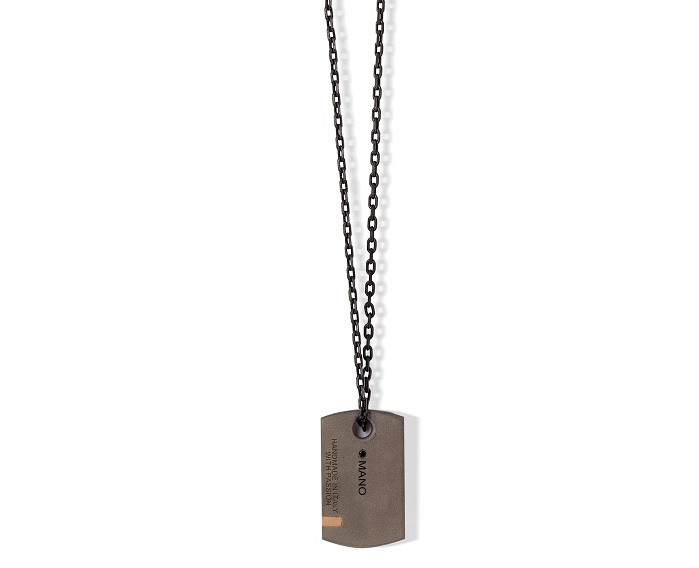 COLLANA DA UOMO MANO JEWELS MINIMAL COLLECTION CON TARGHETTA IN TITANIO, ORO ROSA 18 KT E DIAMANTI BLACK (ct. 0,07) - immagine 3