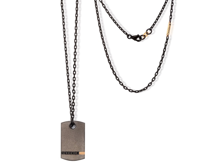 COLLANA DA UOMO MANO JEWELS MINIMAL COLLECTION CON TARGHETTA IN TITANIO, ORO ROSA 18 KT E DIAMANTI BLACK (ct. 0,07)