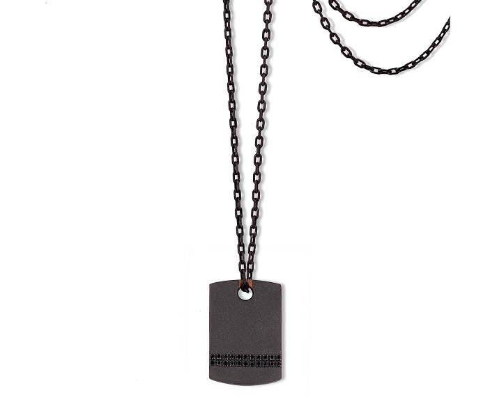 COLLANA DA UOMO MANO JEWELS MINIMAL COLLECTION CON TARGHETTA IN TITANIO, ORO ROSA 18 KT E DIAMANTI BLACK (ct. 0,22)