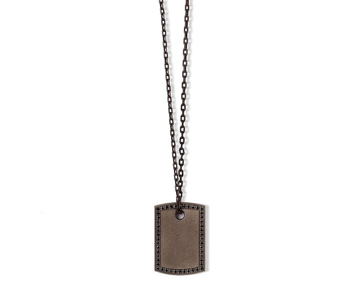 COLLANA DA UOMO MANO JEWELS MINIMAL COLLECTION CON TARGHETTA IN TITANIO, ORO ROSA 9 KT E DIAMANTI BLACK (ct. 0,48) - immagine 2