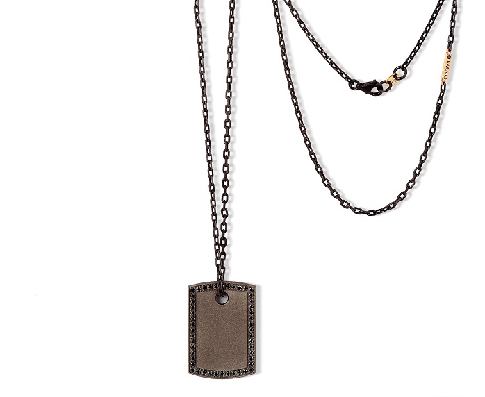 COLLANA DA UOMO MANO JEWELS MINIMAL COLLECTION CON TARGHETTA IN TITANIO, ORO ROSA 9 KT E DIAMANTI BLACK (ct. 0,48)