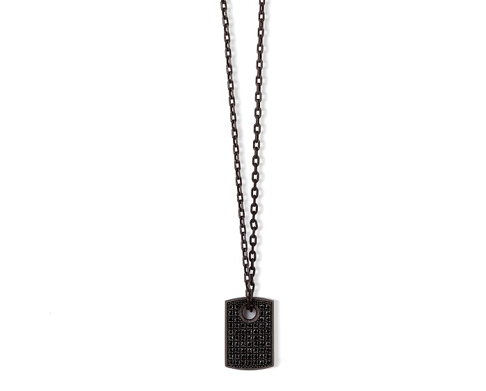 COLLANA DA UOMO MANO JEWELS MINIMAL COLLECTION CON TARGHETTA IN TITANIO, ORO ROSA 9 KT E DIAMANTI BLACK (ct. 0,61) - immagine 2