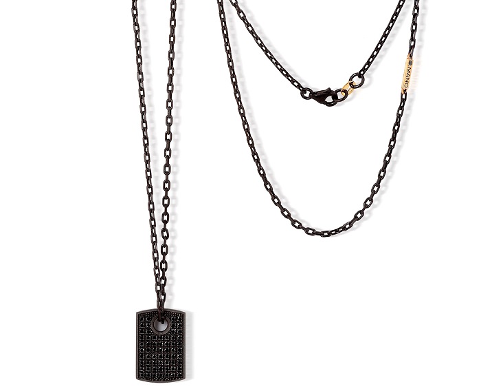 COLLANA DA UOMO MANO JEWELS MINIMAL COLLECTION CON TARGHETTA IN TITANIO, ORO ROSA 9 KT E DIAMANTI BLACK (ct. 0,61)