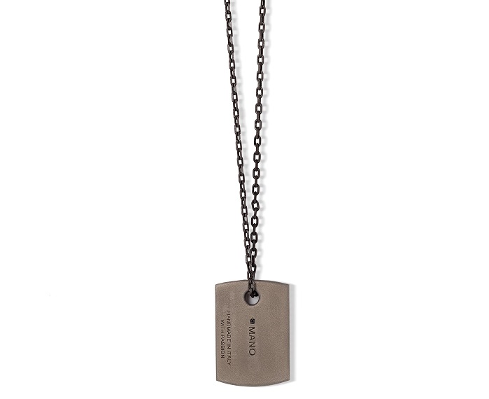 COLLANA DA UOMO MANO JEWELS MINIMAL COLLECTION CON TARGHETTA IN TITANIO, ORO ROSA 9 KT E DIAMANTI BLACK (ct. 0,48) - immagine 3
