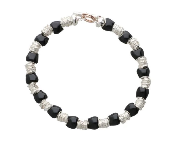 BRACCIALE RUBINIA FILODAMORE CON MINIFILO IN ARGENTO 925, SASSOLINI SMALTATI NERI E CHIUSURA IN ORO ROSA 9 KT