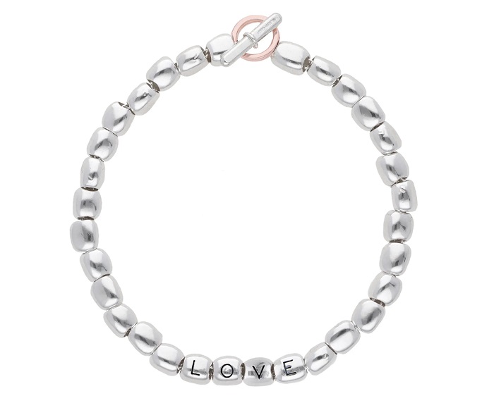 BRACCIALE RUBINIA FILODAMORE CON SASSOLINI LISCI IN ARGENTO 925, CHIUSURA IN ORO ROSA 9 KT E SCRITTA LOVE